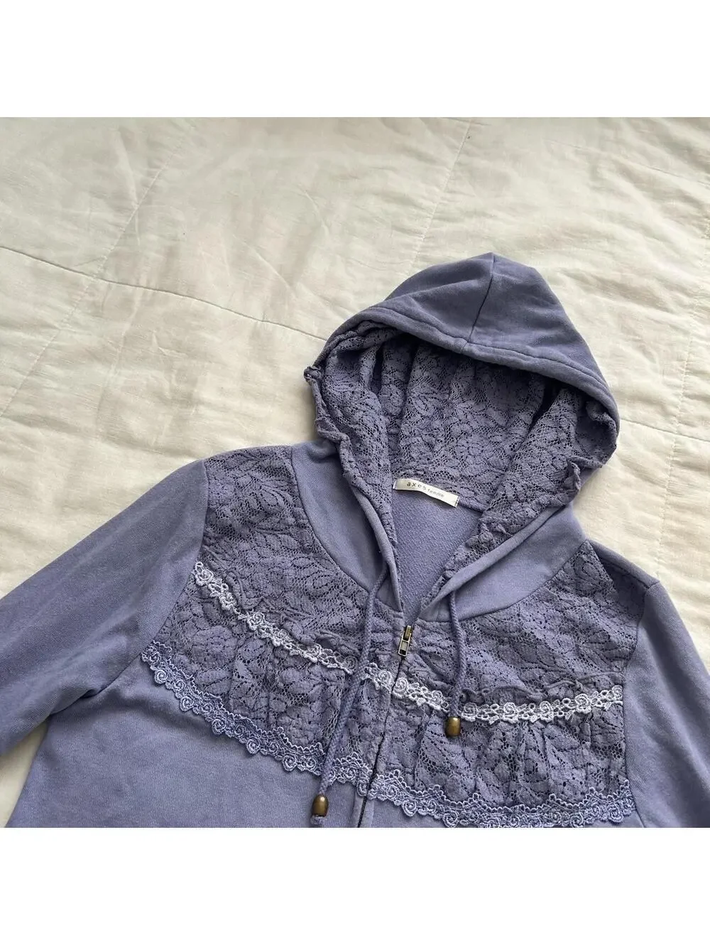 Axes Femme Periwinkle Purple Lace Pearl Zip Up Hoodie Medium Japan